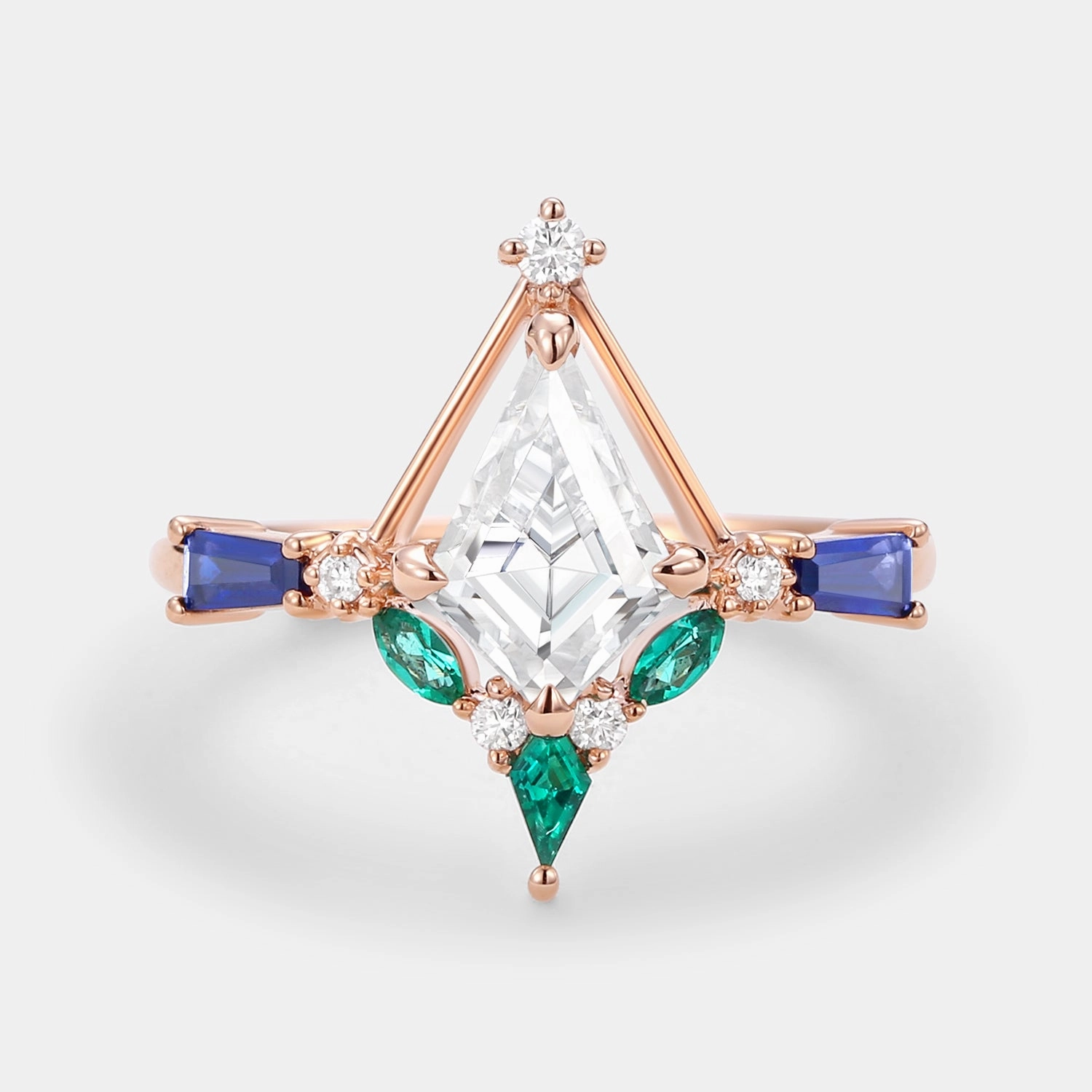 Classic Attire Unique Kite Cut Moissanite Curved Engagement Ring