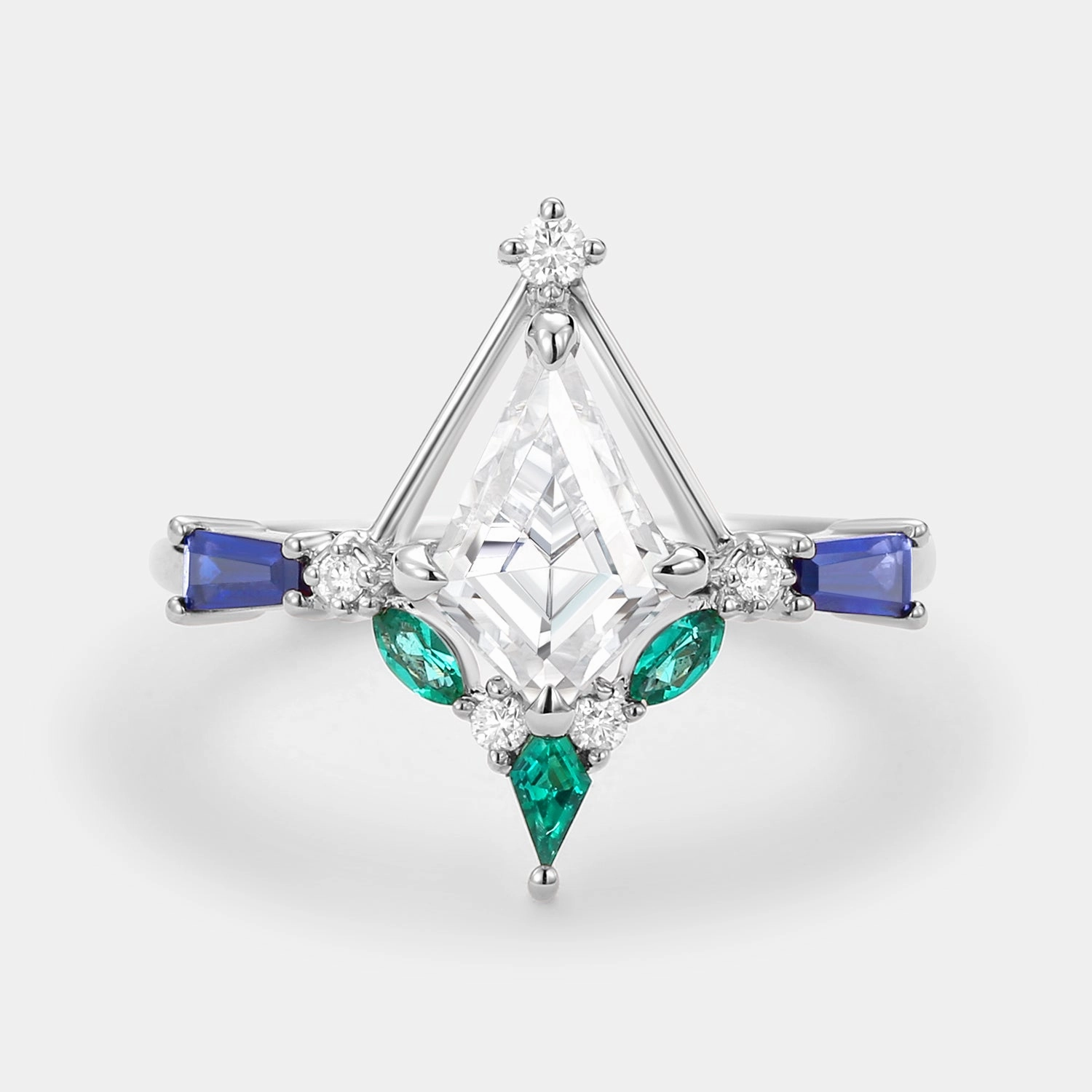 Exclusive Design Unique Kite Cut Moissanite Curved Engagement Ring