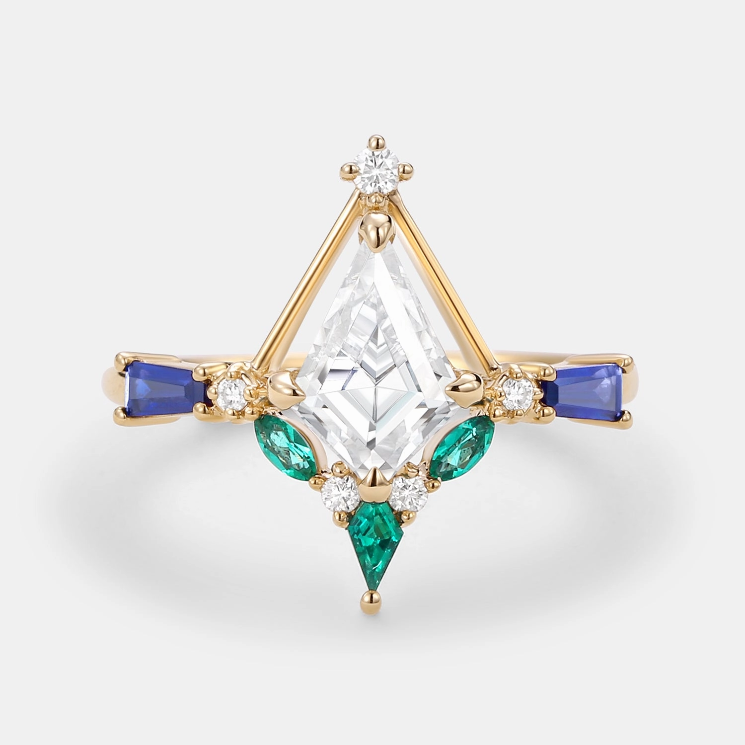 Bridal Look Unique Kite Cut Moissanite Curved Engagement Ring