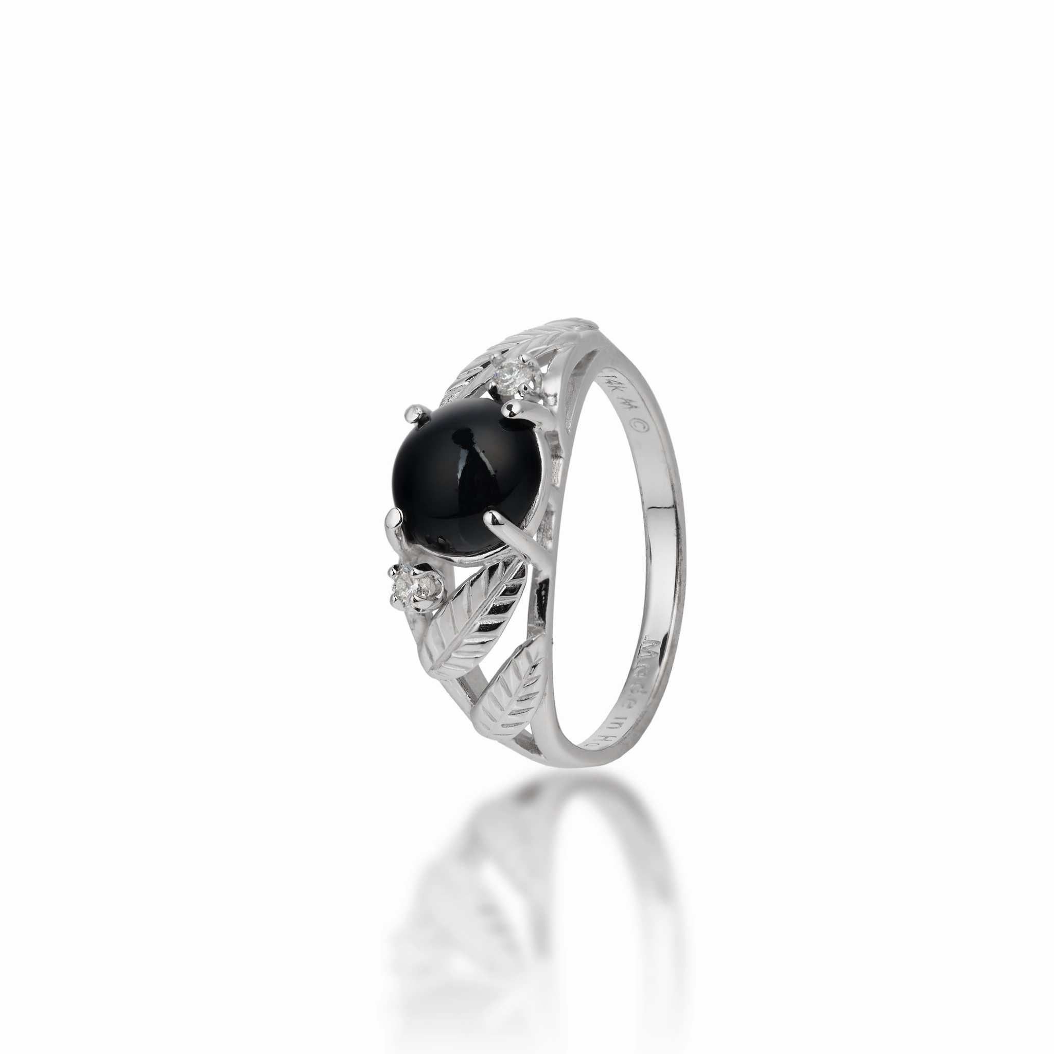 Maile Black Coral Ring in White Gold with Diamonds - 7mm Daily Detail