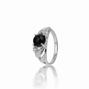 Maile Black Coral Ring in White Gold with Diamonds - 7mm Precious Stones Party Design
