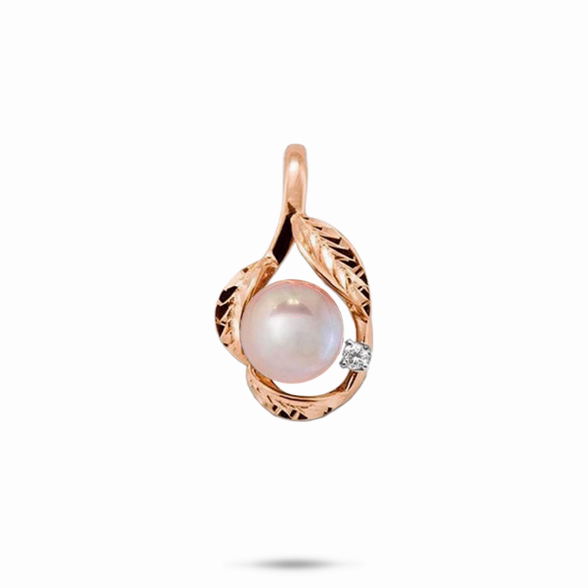 Formal Outfit Timeless Contour Maile Lavender Freshwater Pearl Pendant in Rose Gold with Diamond - 10-11mm