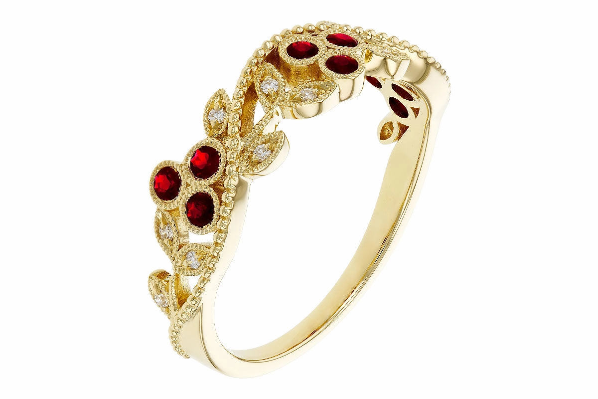 Value Article Graceful Choice 14K Yellow Gold Ruby & Diamond Floral Fashion Ring
