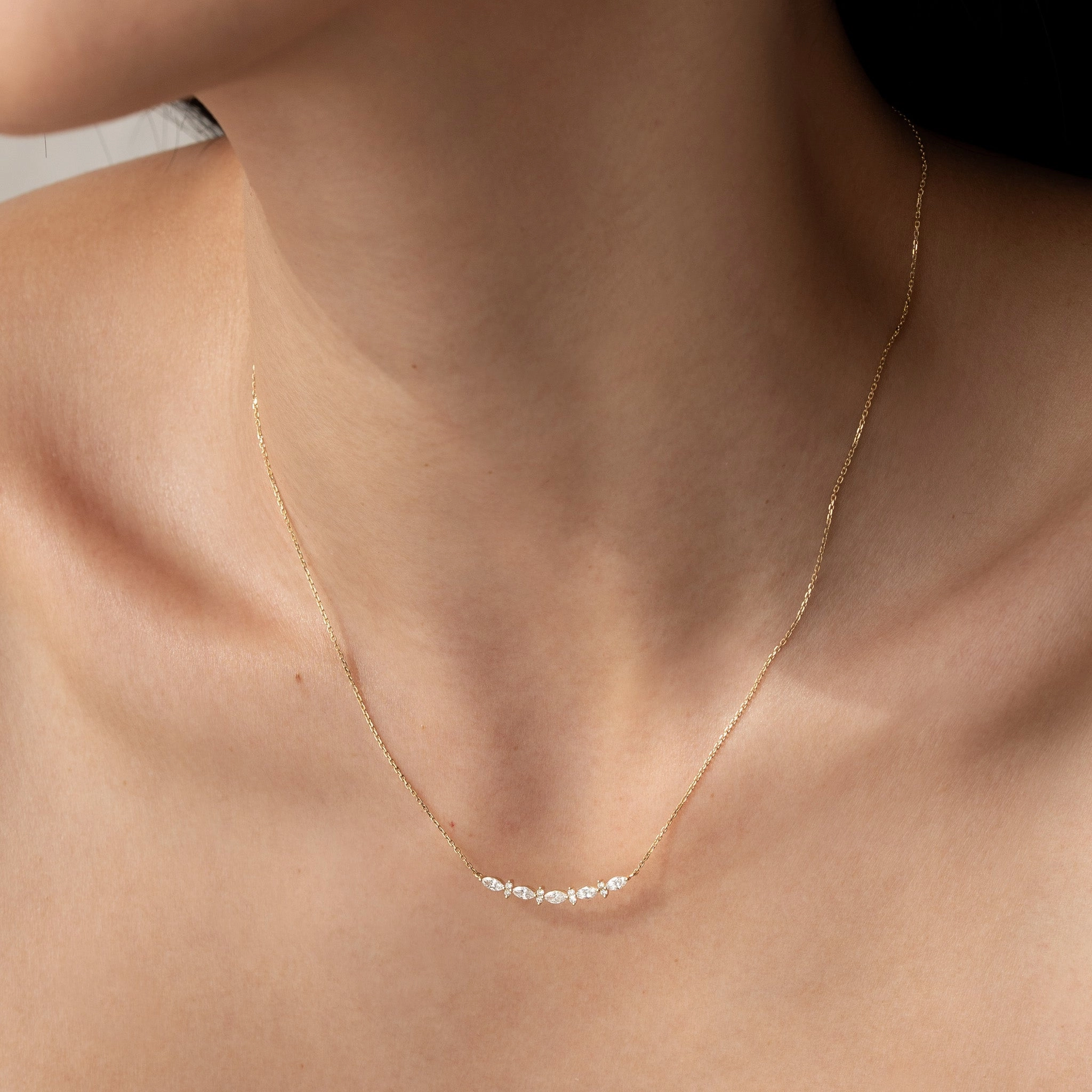 Marquise and Round Diamond Necklace 14k Gold - Noelia Trend Forward