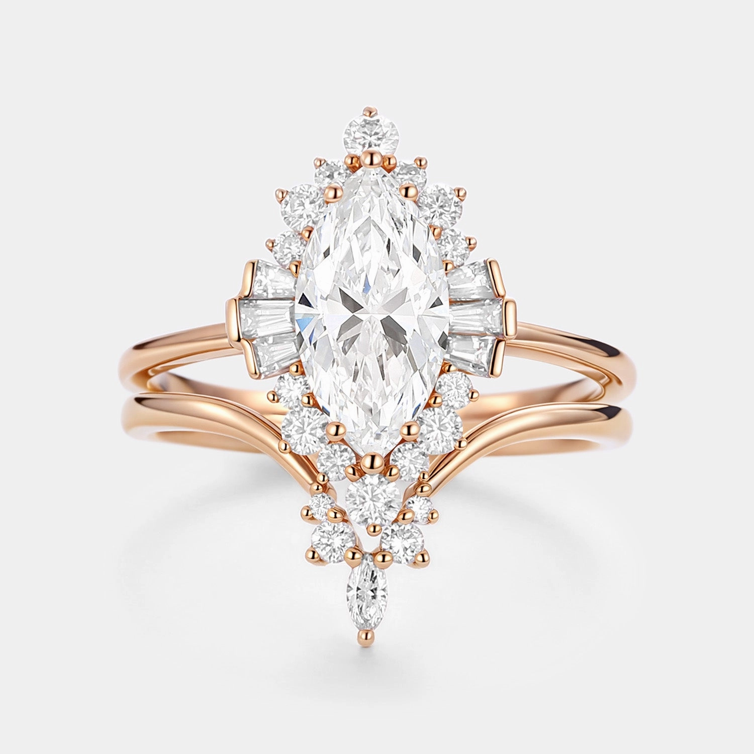 Marquise Cut Lab Grown Diamond Art Deco Engagement Ring Sets 2pcs Wedding guest
