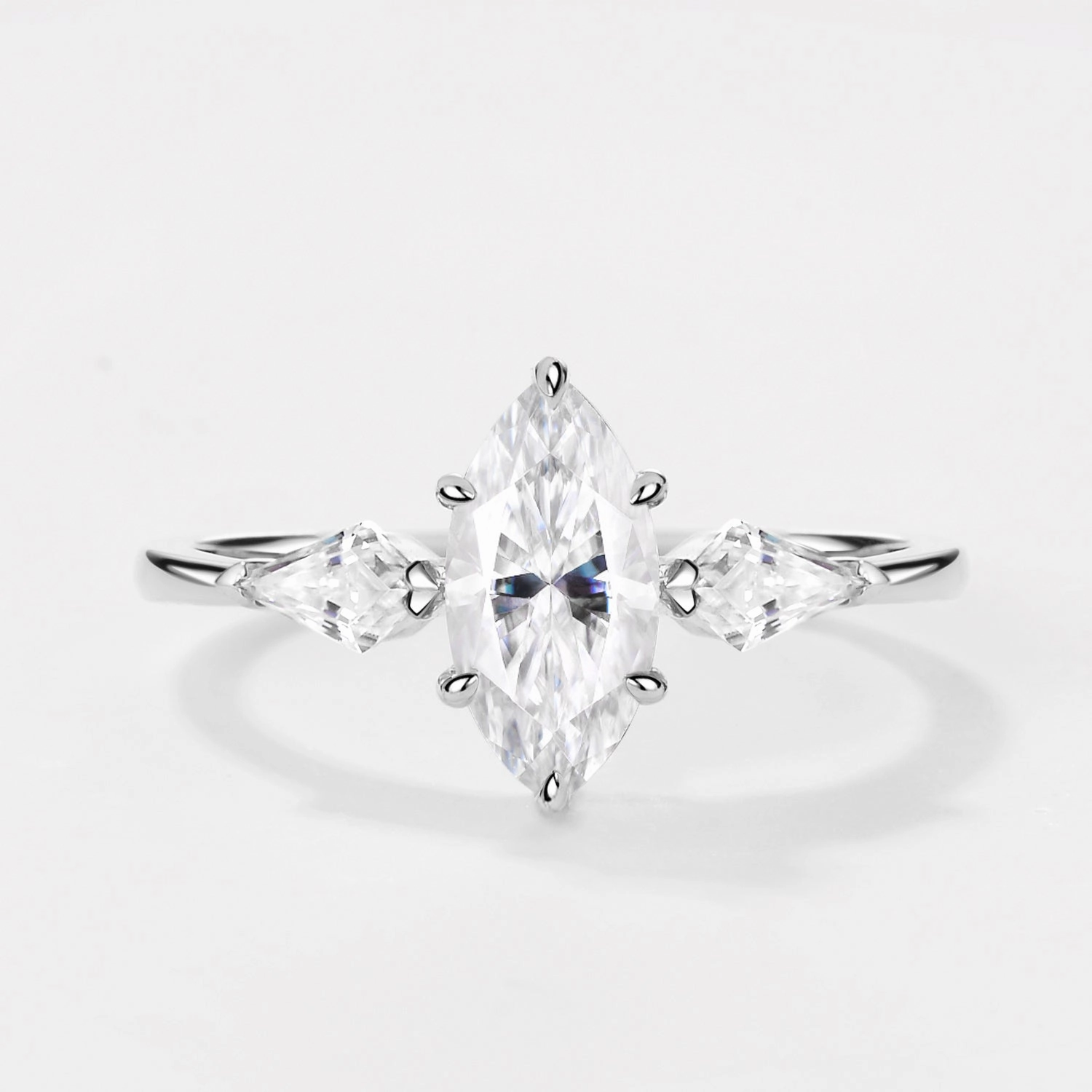 Pure Brilliance Marquise Cut Moissanite Classic Three-stone Engagement Ring