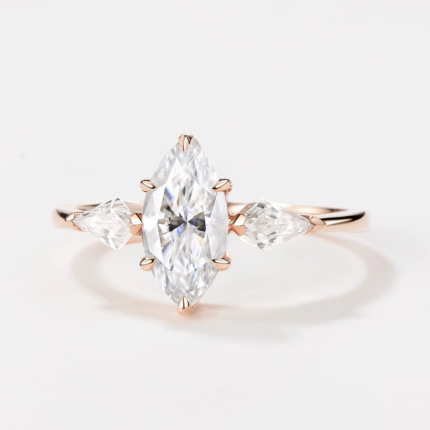 Polished Feature Classic Accent Marquise Cut Moissanite Classic Three-stone Engagement Ring