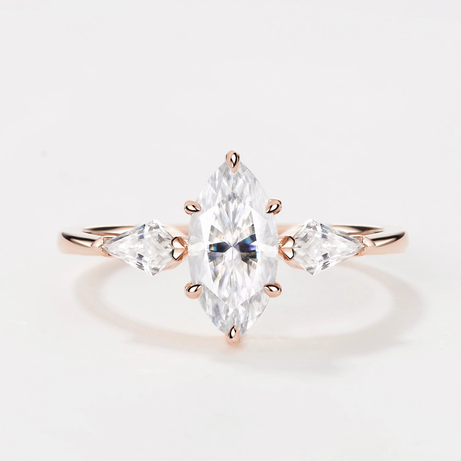 Sophisticated Element Classic Pop Marquise Cut Moissanite Classic Three-stone Engagement Ring