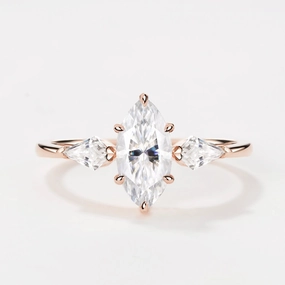 Sophisticated Element Classic Pop Marquise Cut Moissanite Classic Three-stone Engagement Ring