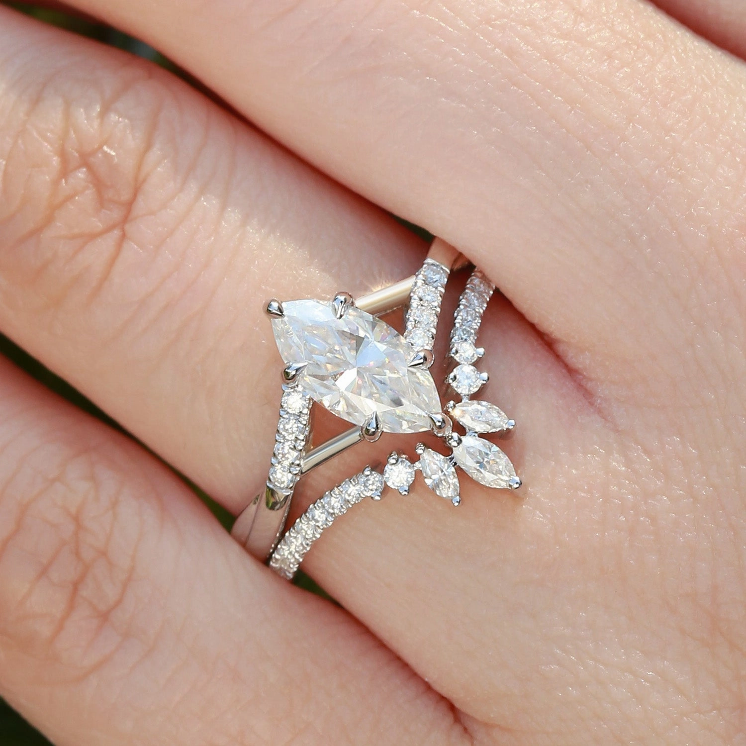 Daily Layer Marquise Cut Moissanite Ring Set 2pcs - Astra