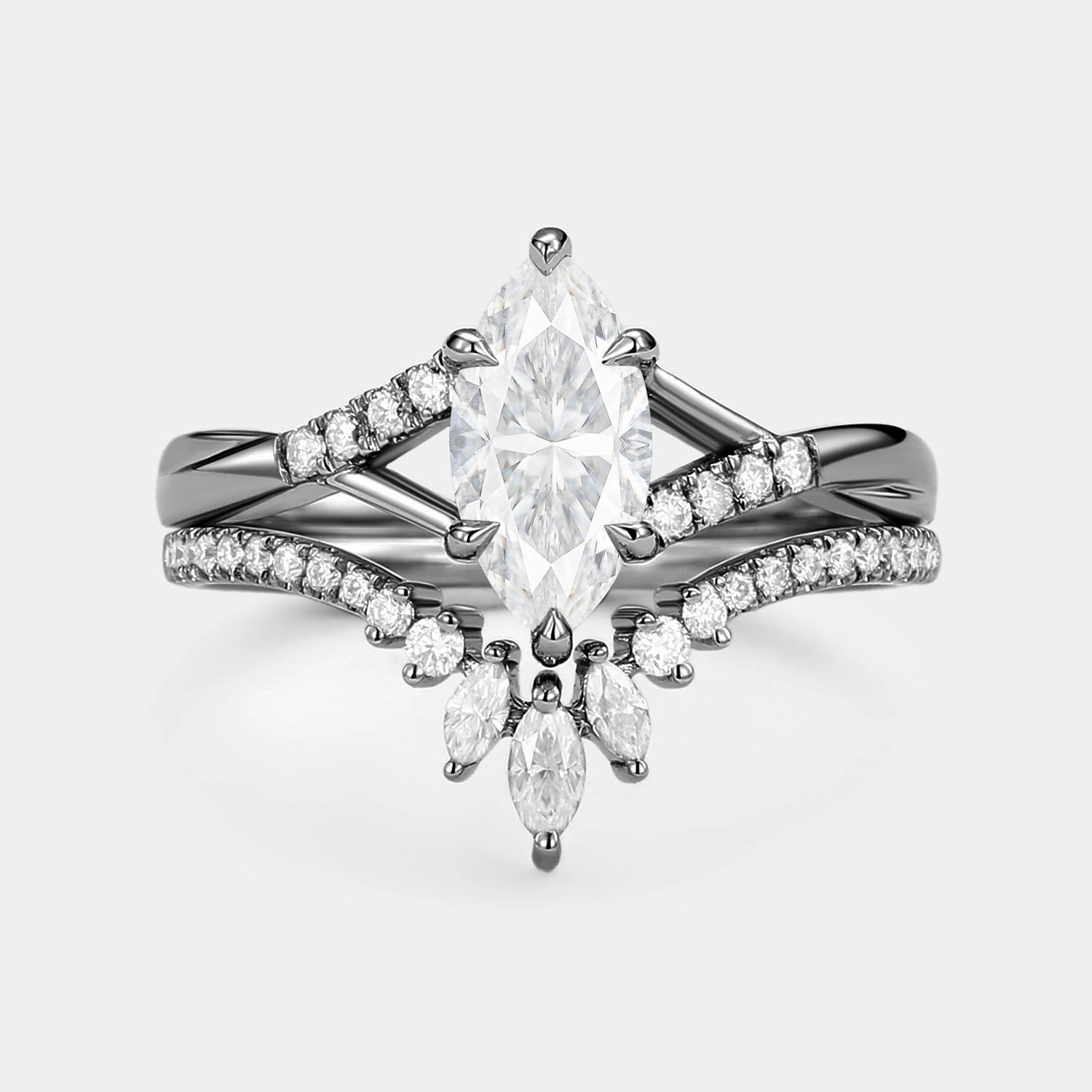 Luxury Sparkle Marquise Cut Moissanite Ring Set 2pcs - Astra