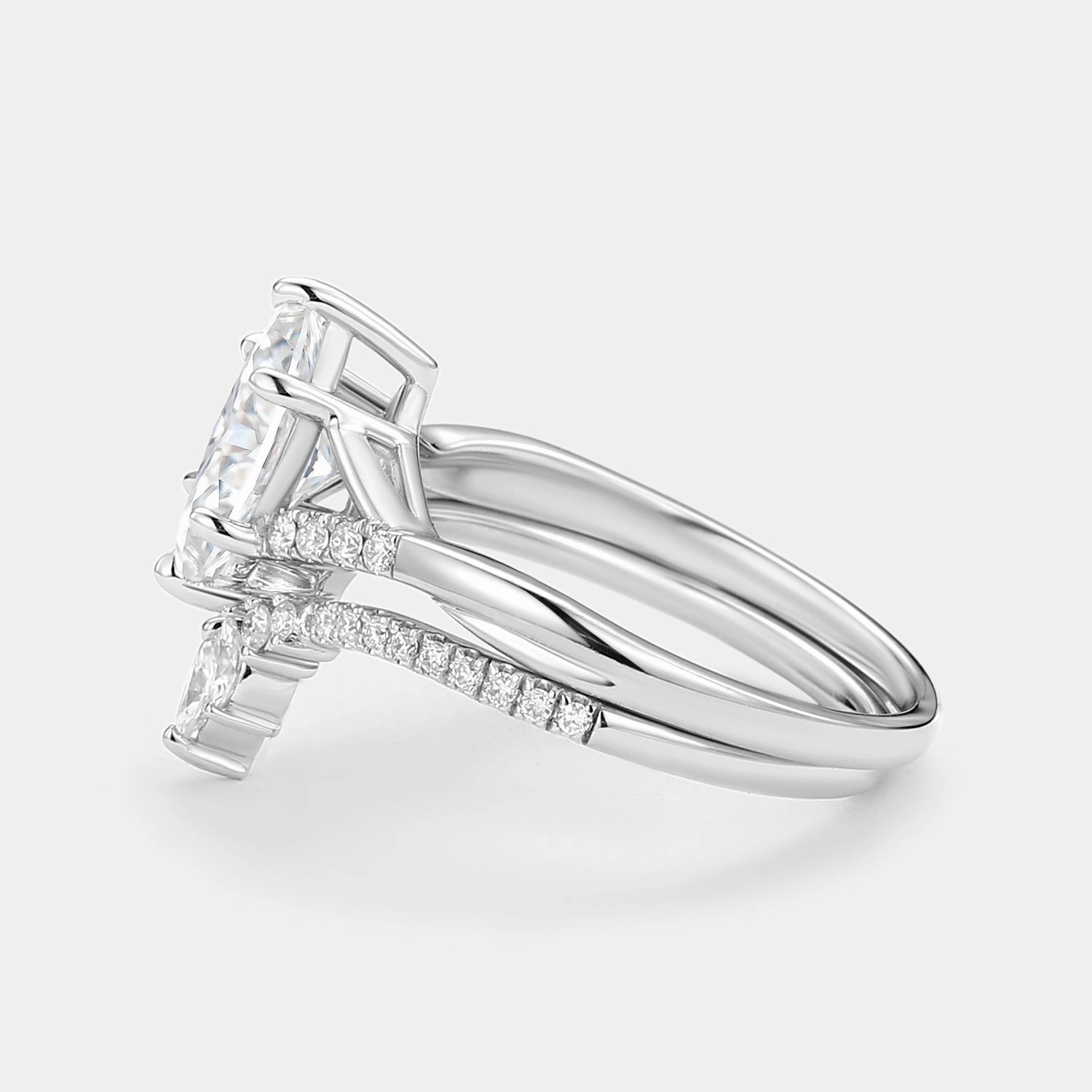 Marquise Cut Moissanite Ring Set 2pcs - Astra Glam Glow Charming Detail
