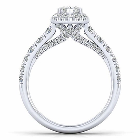 Marquise Shaped Halo Diamond Ring .91 Cttw 14K White Gold  378A Ritual Object