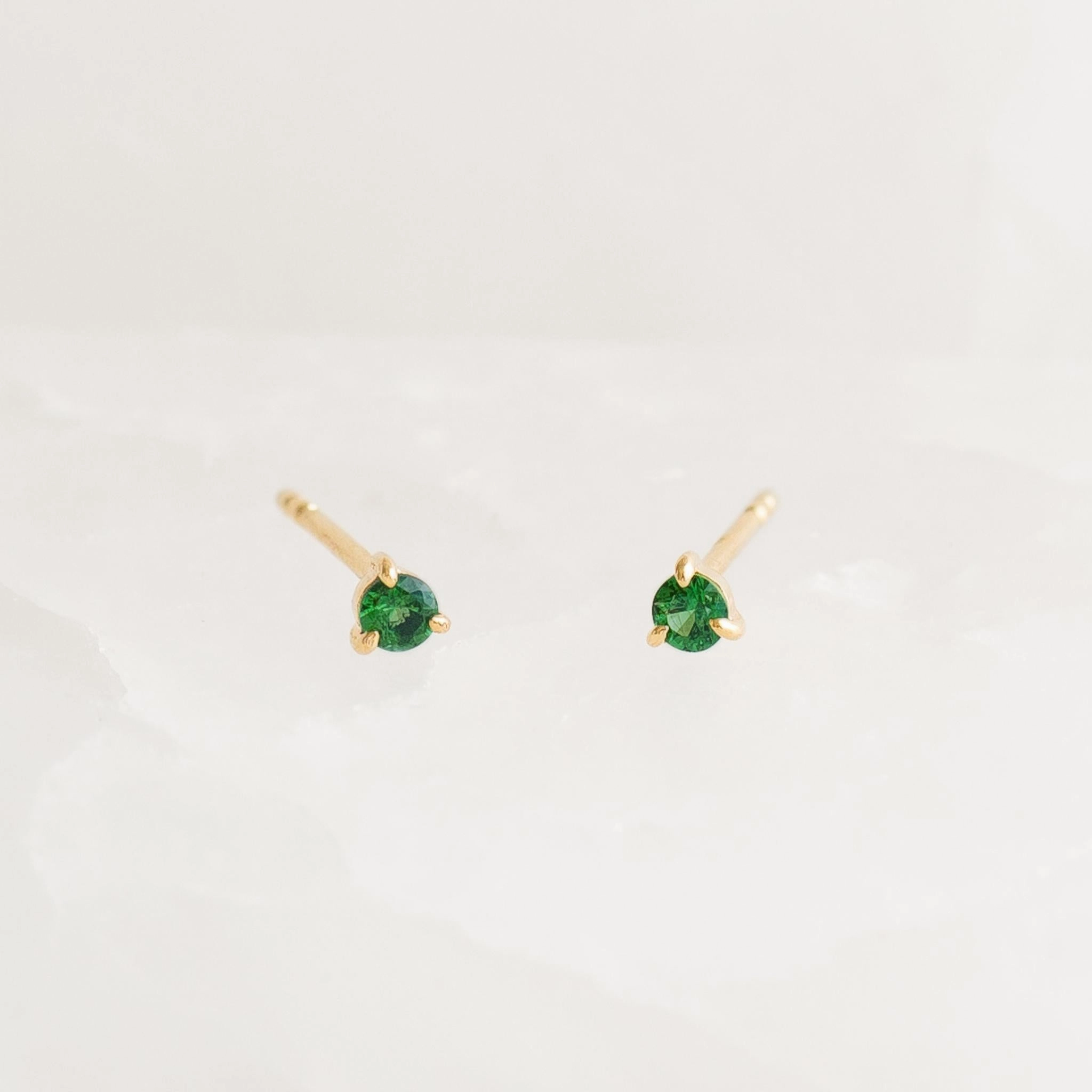 May Birthstone Stud Earrings 14k Gold - Tsavorite Elegant Highlight