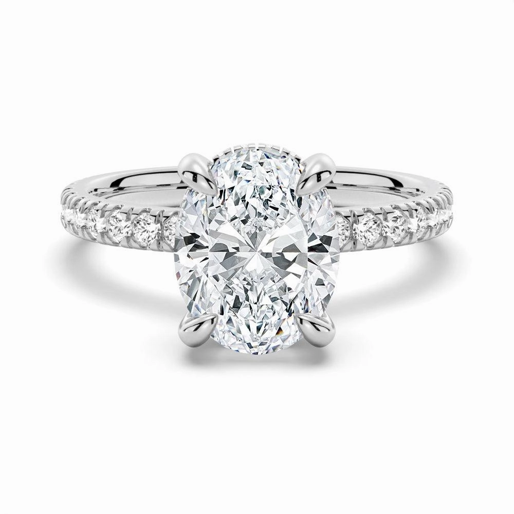 Micropav?? Oval Moissanite Engagement Ring With Hidden Halo Elegant Details