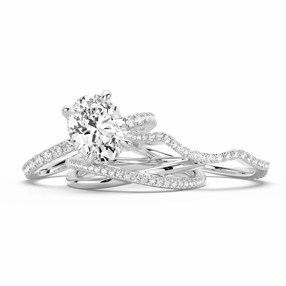 Micropav?? Oval Moissanite Ring Set with Matching Stacking Band Exquisite Piece Modern Charm
