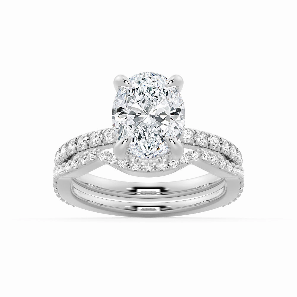 Evening Mood Daily Look Micropav?? Oval Moissanite Ring Set with Matching Wedding Band