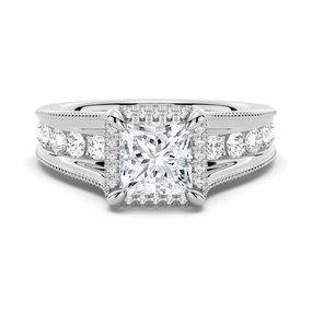 Sparkling Pieces Milgrain Vintage Princess Cut & Round Moissanite Engagement Ring