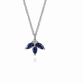 Signature Flair Feminine Glow 14K White Gold .60cttw Sapphire & .04cttw Diamond Leaf Shape Pendant