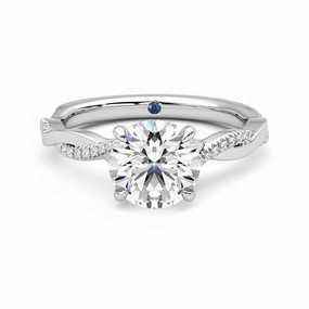 Twisted Band Round Moissanite Engagement Ring with Hidden Anniversary Stone Accent Everyday Chic Classic Lines