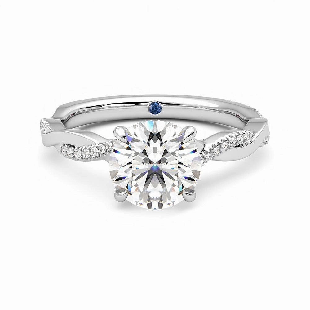 Twisted Band Round Moissanite Engagement Ring with Hidden Anniversary Stone Accent Everyday Chic Classic Lines