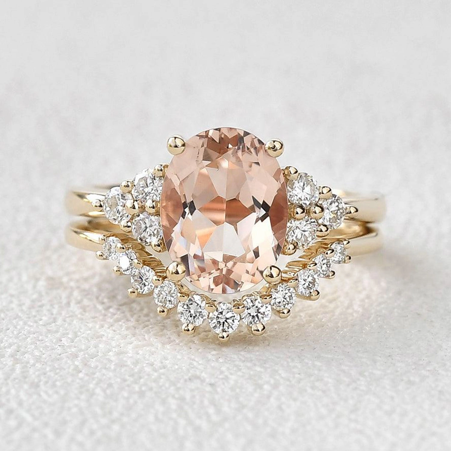 Luxurious Craft Refined Light 4.75ct Morganite Oval Classic Rose Gold Ring Set 2PCS - Faye