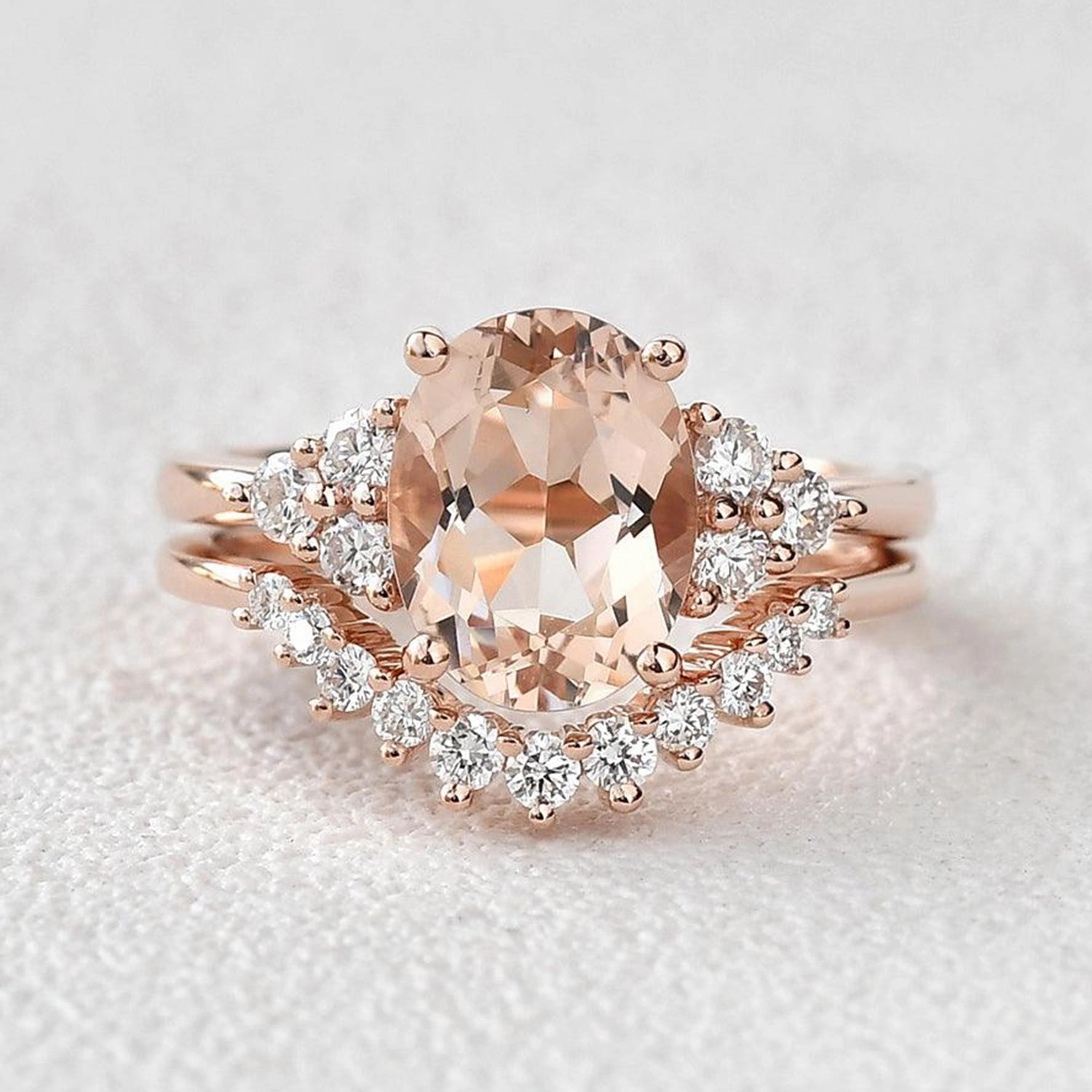 4.75ct Morganite Oval Classic Rose Gold Ring Set 2PCS - Faye Neutral Glow