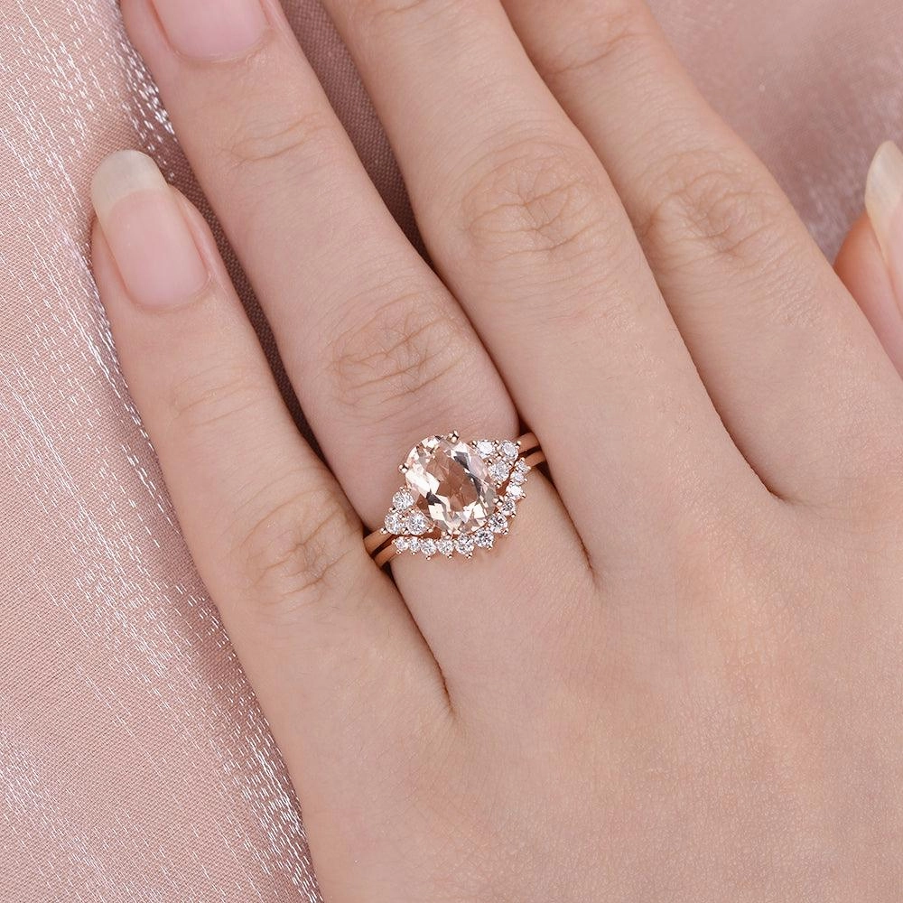 Silken Touch 4.75ct Morganite Oval Classic Rose Gold Ring Set 2PCS - Faye
