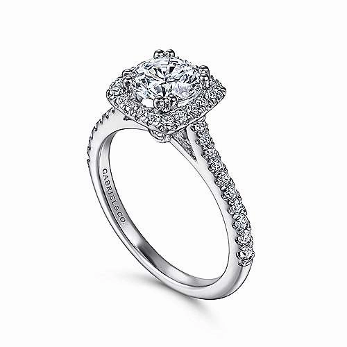 Fantastic Embellishment Pave Round Diamond Ring with Flared Cushion Shaped Halo 461A