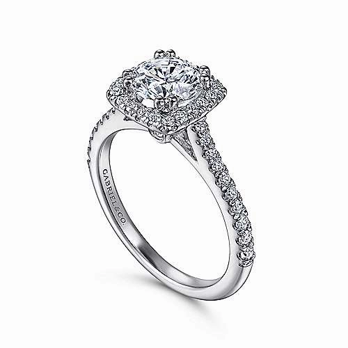 Pave Round Diamond Ring with Flared Cushion Shaped Halo 461A Ornate Jewelry Personal Embellishment