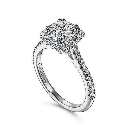 Jewelry Set Pave Round Diamond Ring with Flared Cushion Shaped Halo 461A