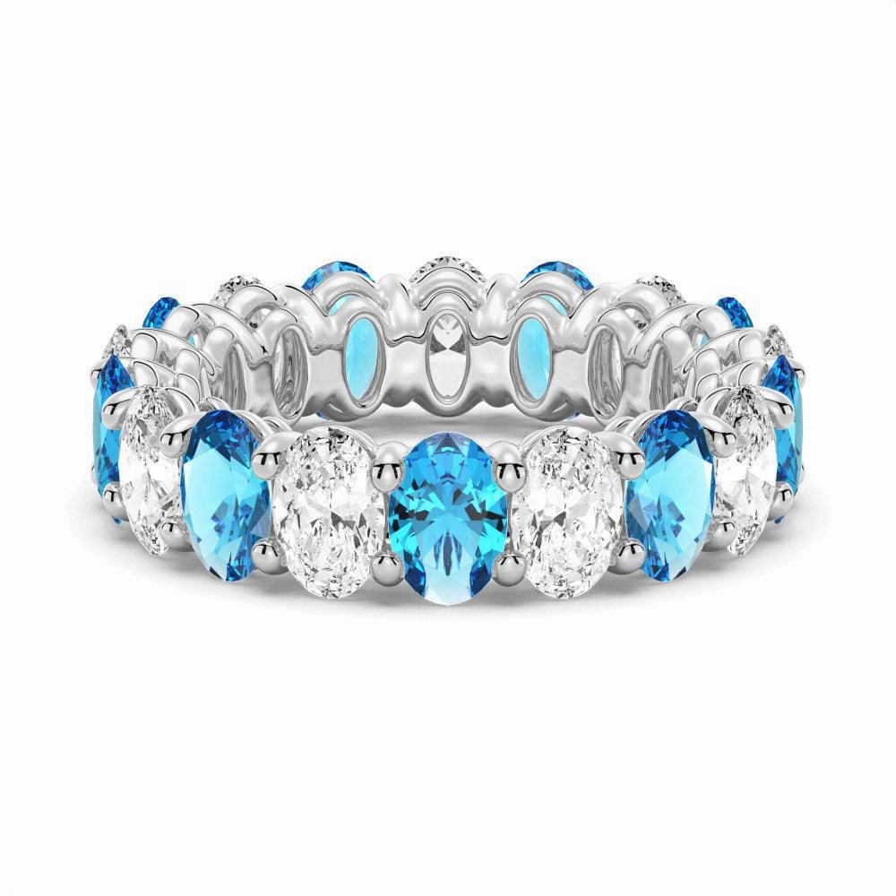Flat Lay Vivid Detail 6.6 CT. Lab Grown White Sapphire with  Blue Topaz Gemstone Band