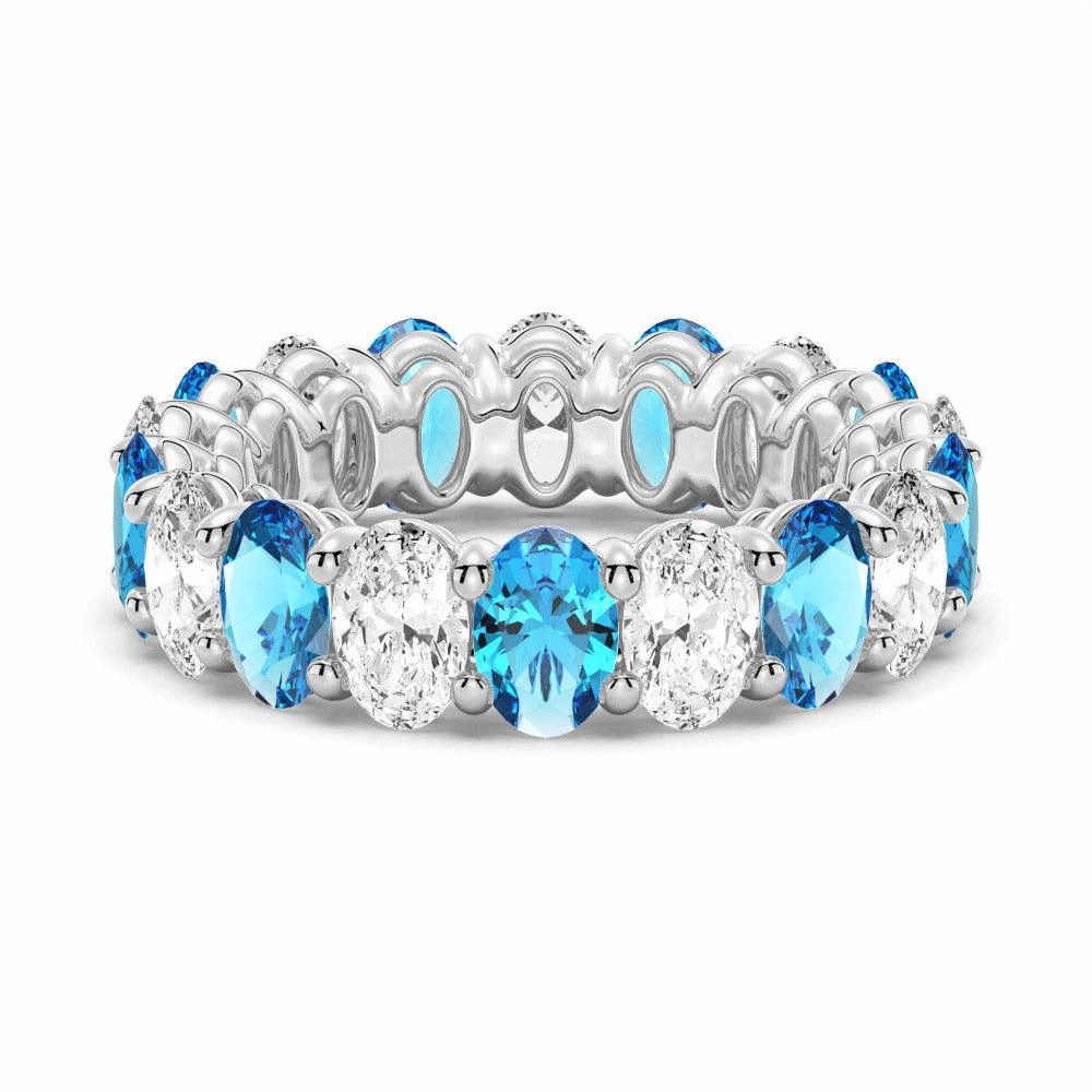 6.6 CT. Lab Grown White Sapphire with  Blue Topaz Gemstone Band Quick Fit Versatile Craft