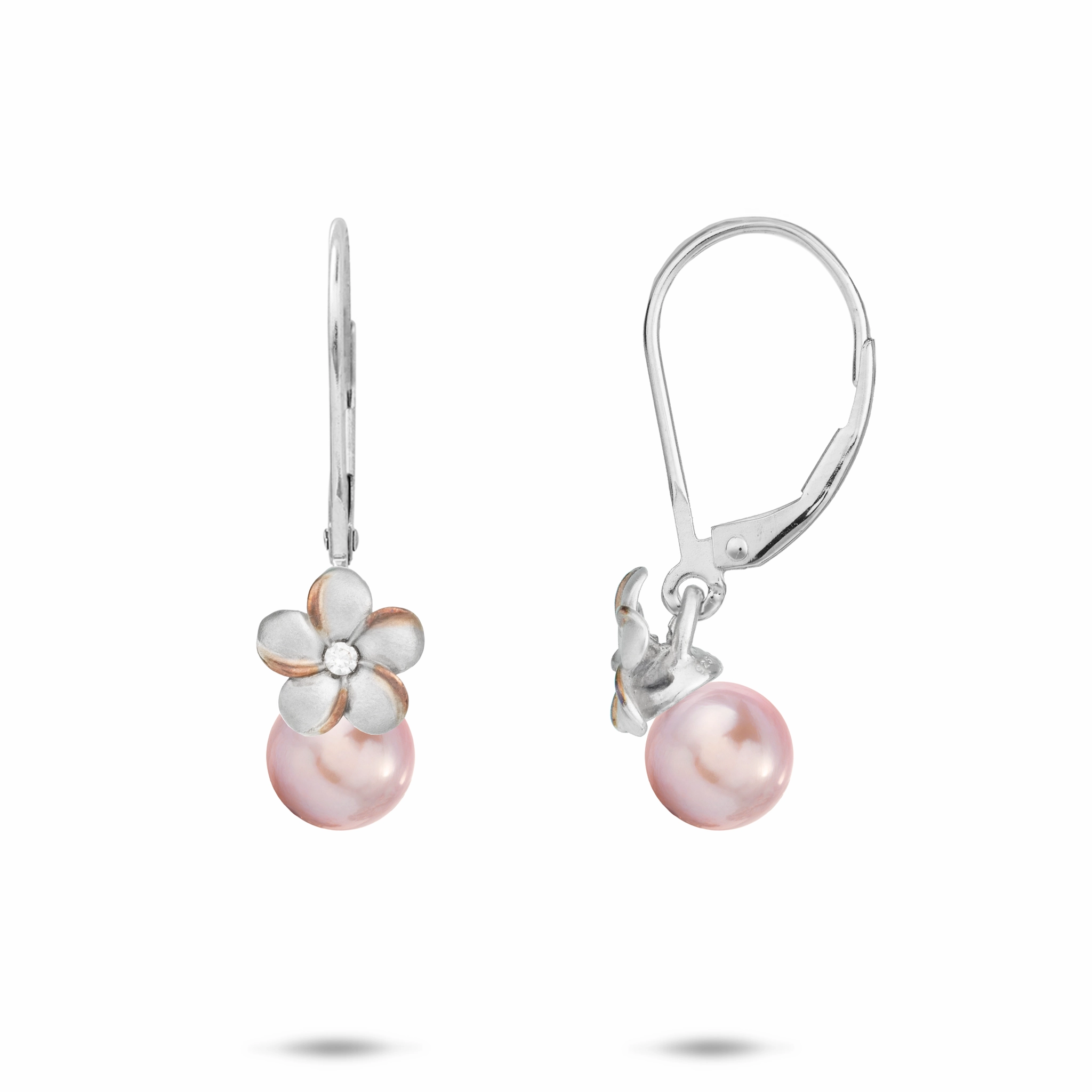 Allure Touch Lightweight Fit Pick A Pearl Plumeria Earrings in Sterling Silver with Cubic Zirconia - 8mm