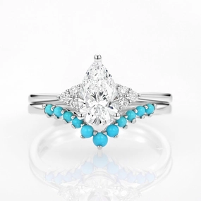 1.0ct Pear Lab Grown Diamond Classic Turquoise Ring Set 2pcs Bright design