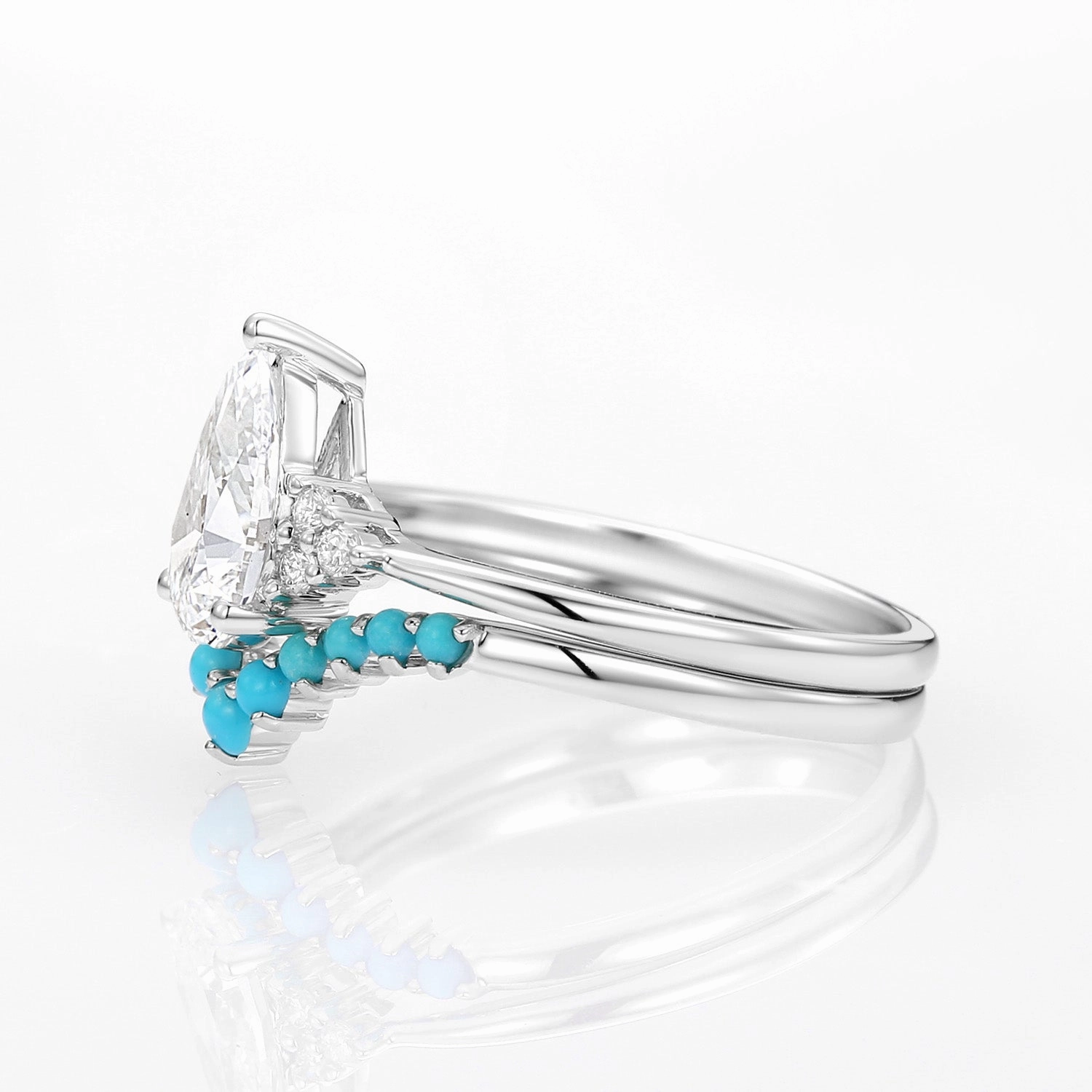 1.0ct Pear Lab Grown Diamond Classic Turquoise Ring Set 2pcs Flat Lay Stylish Pop
