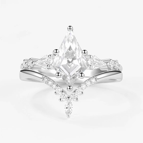 Trendy Touch Moissanite Three Kite Stone Engagement Ring Sets 2pcs