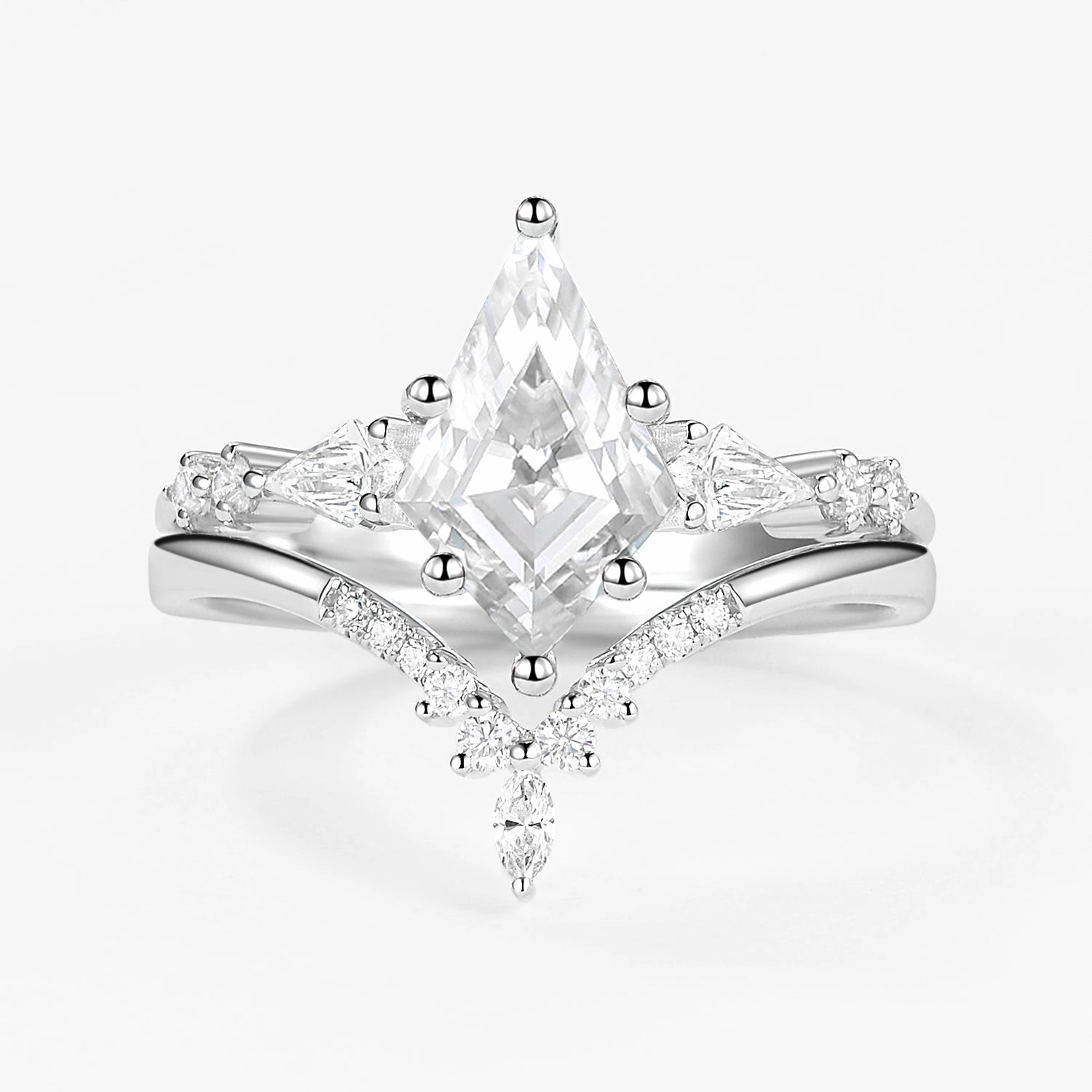 Refined Highlight Custom Styling Moissanite Three Kite Stone Engagement Ring Sets 2pcs