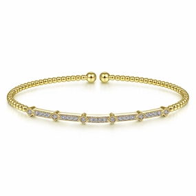 14K Yellow Gold Bujukan Cuff Bracelet with Diamonds Event Look