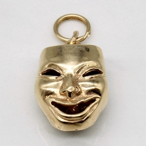 10k Yellow Gold Comedy & Tragedy Mask Charm Trendy Finish Allure Sparkle