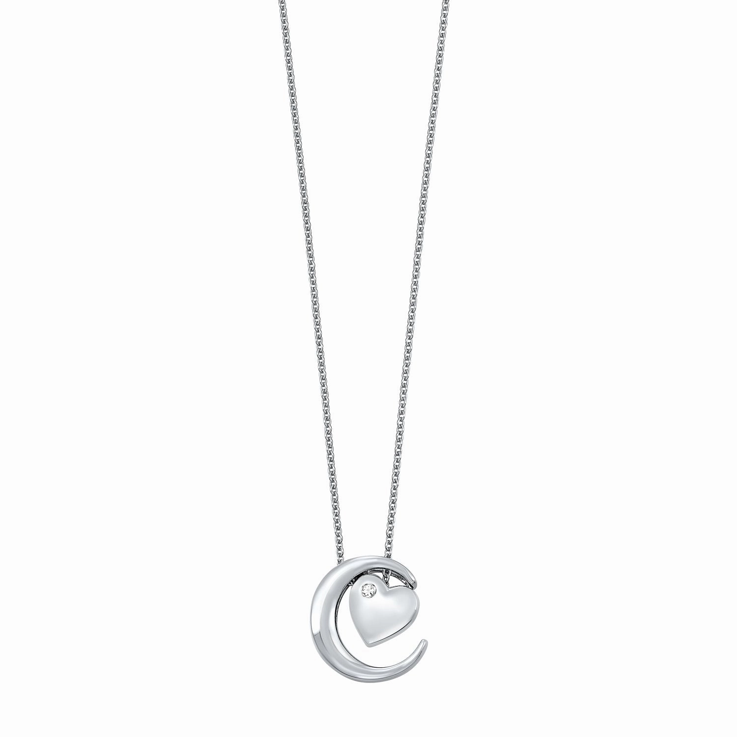 Sterling Silver Heart & Half Moon Pendant Necklace Exclusive Gifts