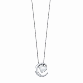 Sterling Silver Heart & Half Moon Pendant Necklace Exclusive Gifts