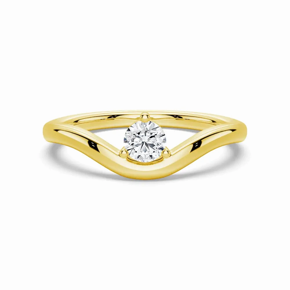 Modern Curved Band Solitaire Promise Ring Floral Mood Handcrafted Form