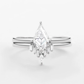 Custom Styling Fashionable Touch Unique Kite Cut Moissanite Baguette Engagement Ring Sets 2pcs - Cielo