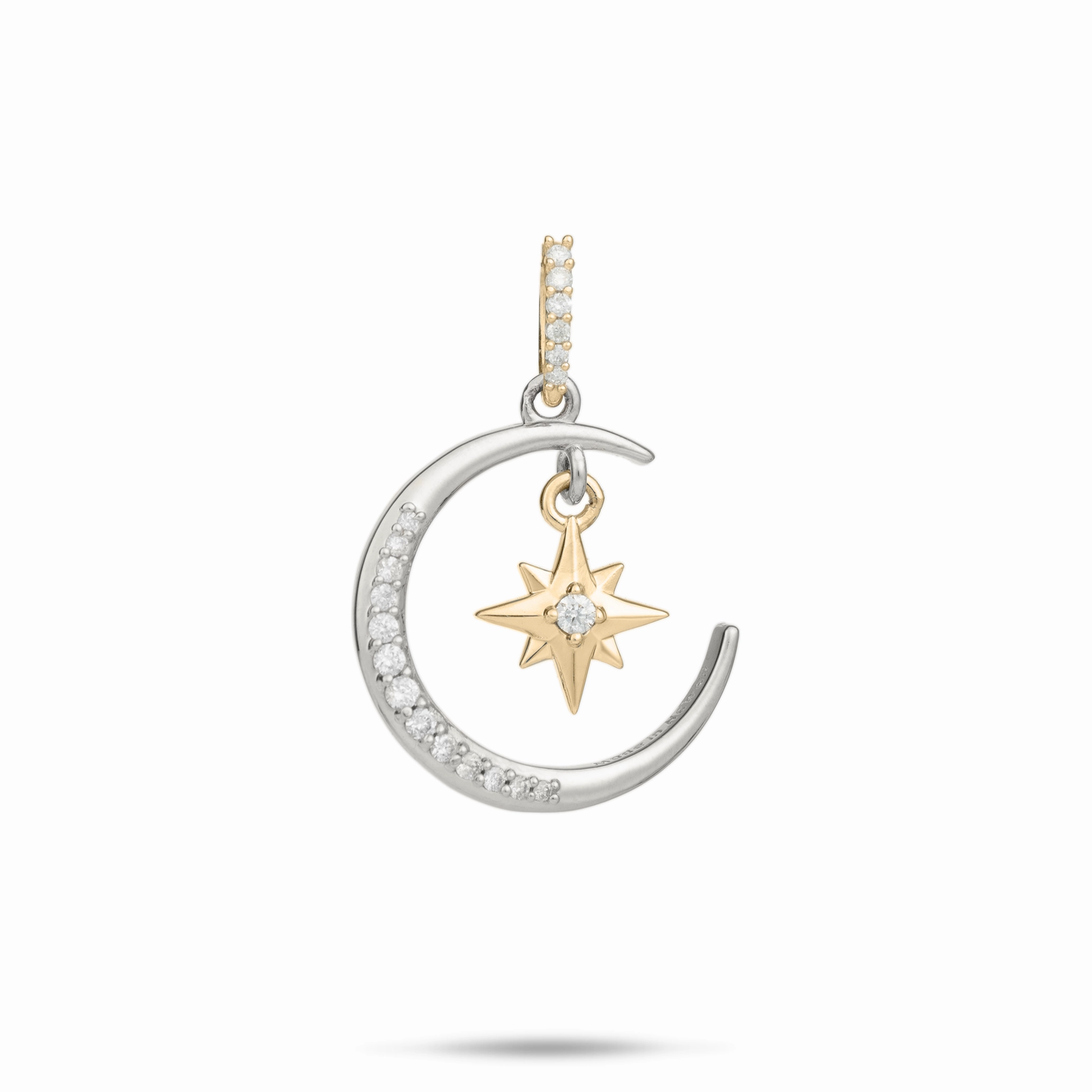Moon & Star Mermaid Pendant in Two Tone Gold with Diamonds - 19.5mm Perfect Accessory Polished Jewelry