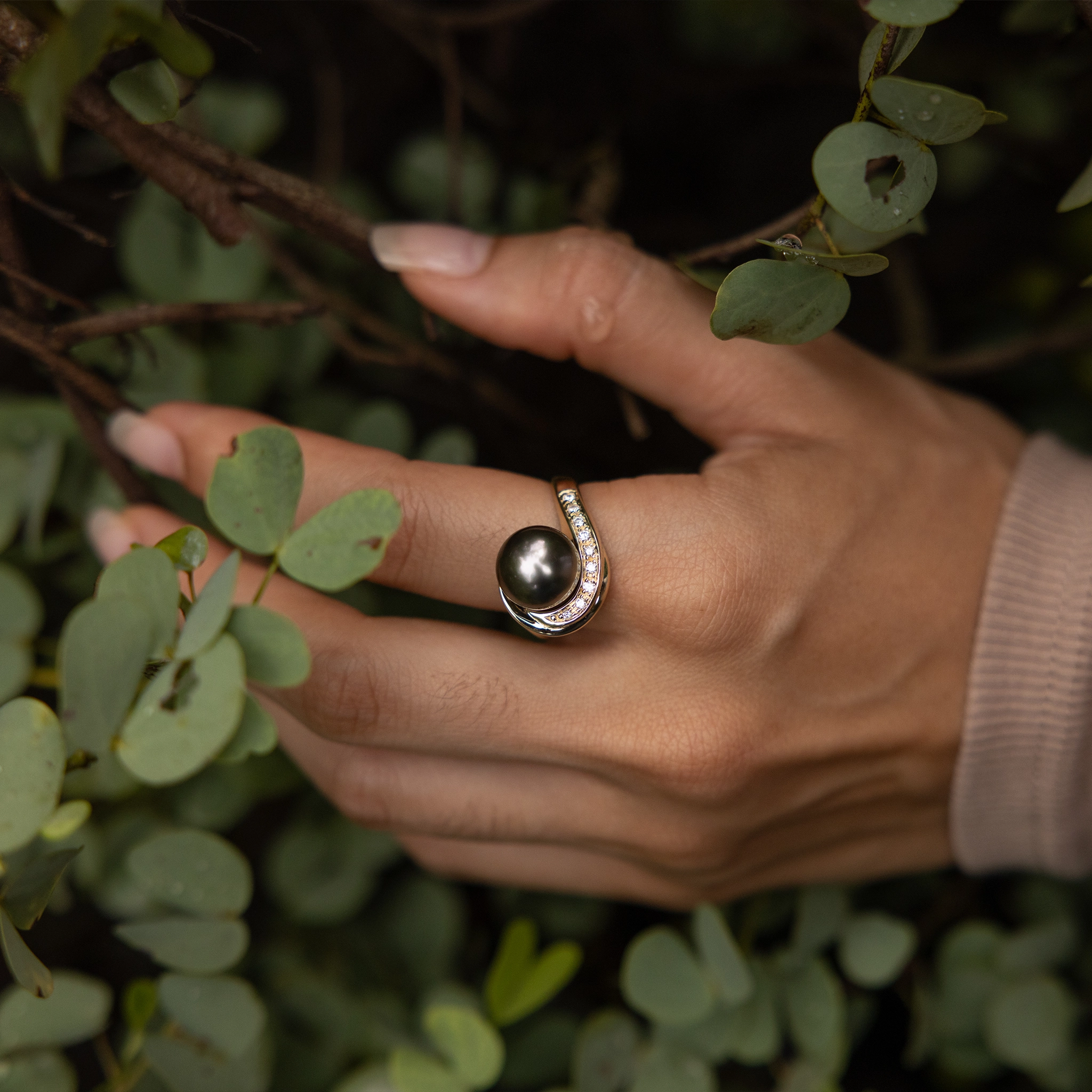 Charming Craft youth choice Tahitian Black Pearl Ring in Gold with Diamonds - 10-11mm