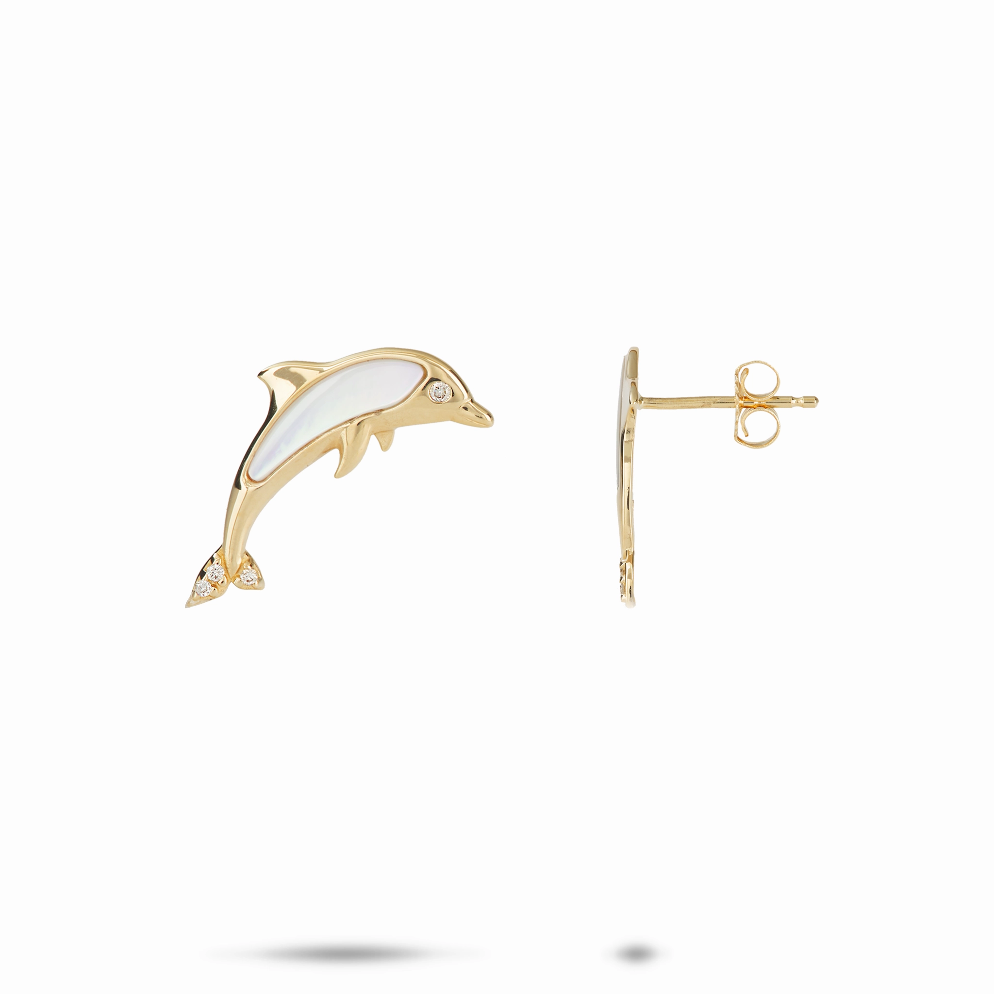 Sealife Dolphin Mother of Pearl Earrings in Gold with Diamonds Urban Feature Elegant Features