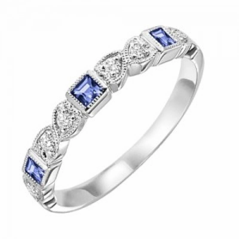 Sturdy Symbol Sapphire Birthstone Diamond And Square Ring 10K White Gold