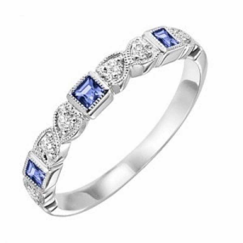 Sapphire Birthstone Diamond And Square Ring 10K White Gold Wardrobe Essential Functional Art