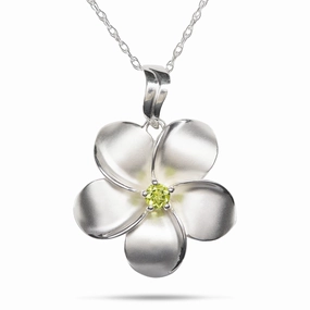 18" Plumeria Peridot Necklace in Sterling Silver - 28mm Contemporary Feature Cool Layer